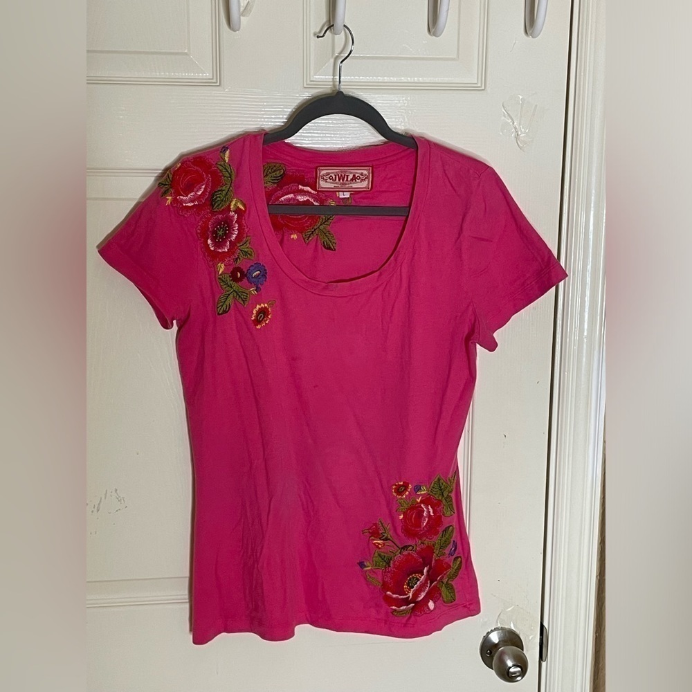 Johnny Was Floral Embroidered Cotton Jersey T-Shirt Large - Picture 9 of 11